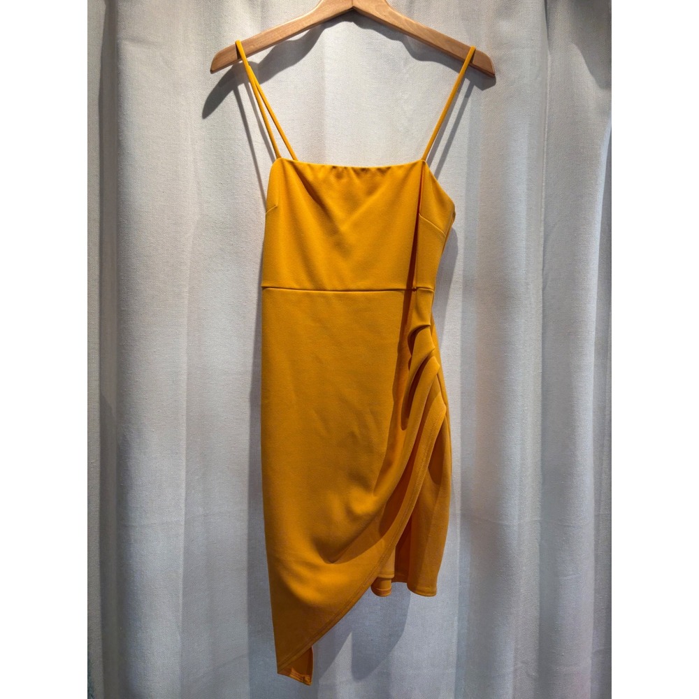 Blue Blush Mustard Yellow Asymmetrical Ruched Mini Dress Womens Large Cocktail